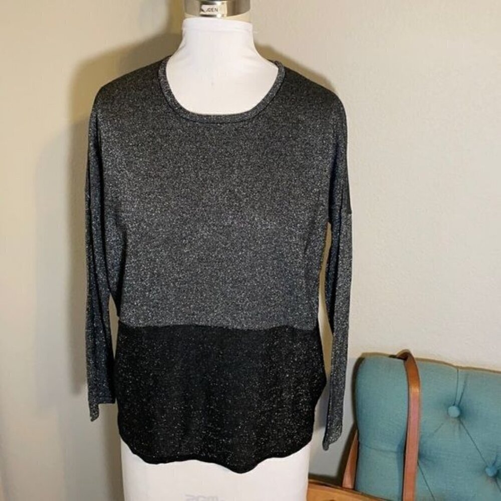 Maje Wool Metallic Glitter Gray Black Color block Sweater Sparkle Size 1 or US S